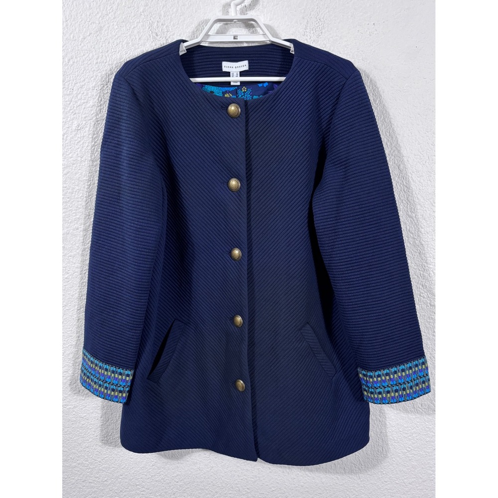 Susan Graver Jacket Blazer Plus 14 Navy Blue Textured Oversized Lagenlook